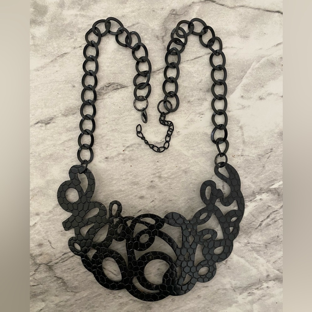 Black Cutout Statement Necklace - Fashion Jewelry